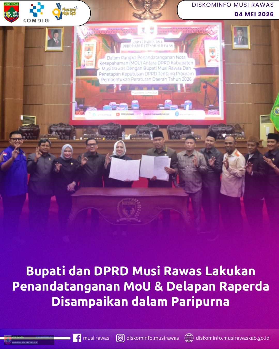 Bupati dan DPRD Musi Rawas Lakukan Penandatangan MoU &amp;amp; Delapan Raperda Disampaikan dalam Paripurna