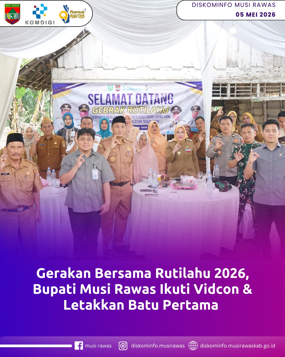 Gerakan Bersama Rutilahu 2026, Bupati Musi Rawas Ikuti Vidcon dan Letakkan Batu Pertama
