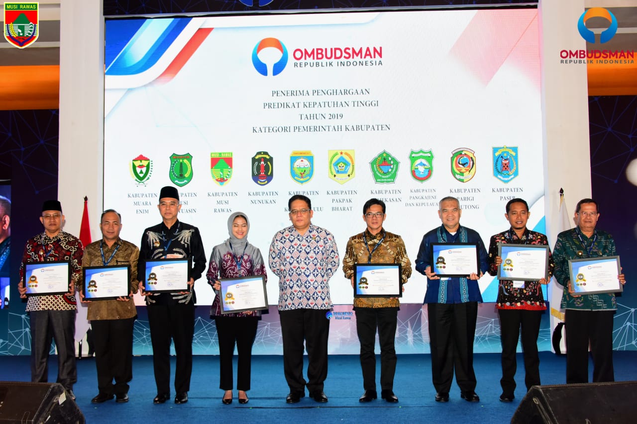 Untuk Pertama Kali, Musi Rawas Raih Penghargaan Predikat Kepatuhan Tinggi 2019 Dari Ombudsman
