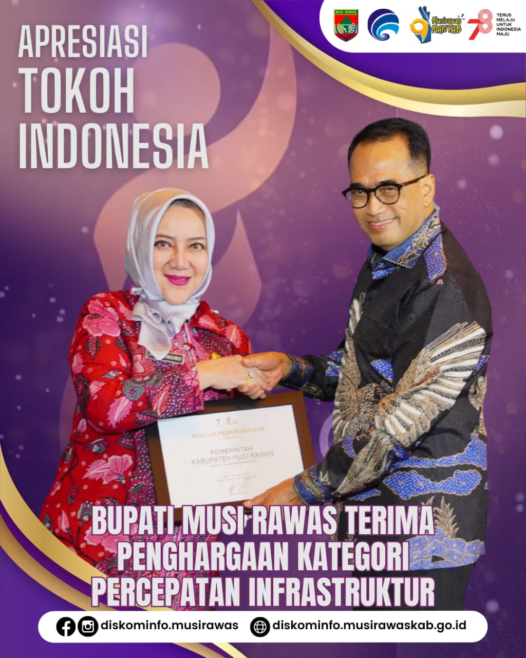 Bupati Musi Rawas Terima Penghargaan Kategori Percepatan Infrastruktur
