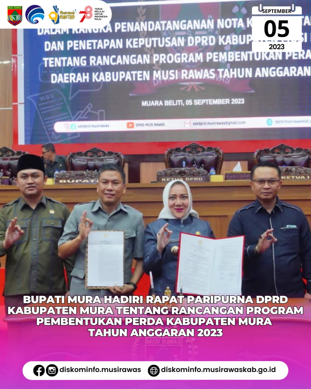 Rapat Paripurna DPRD Musi Rawas dalam Rangka Penandatanganan MoU dan Penetapan Keputusan DPRD Kabupaten Musi Rawas tentang RPPD Kabupaten Musi Rawas TA 2023