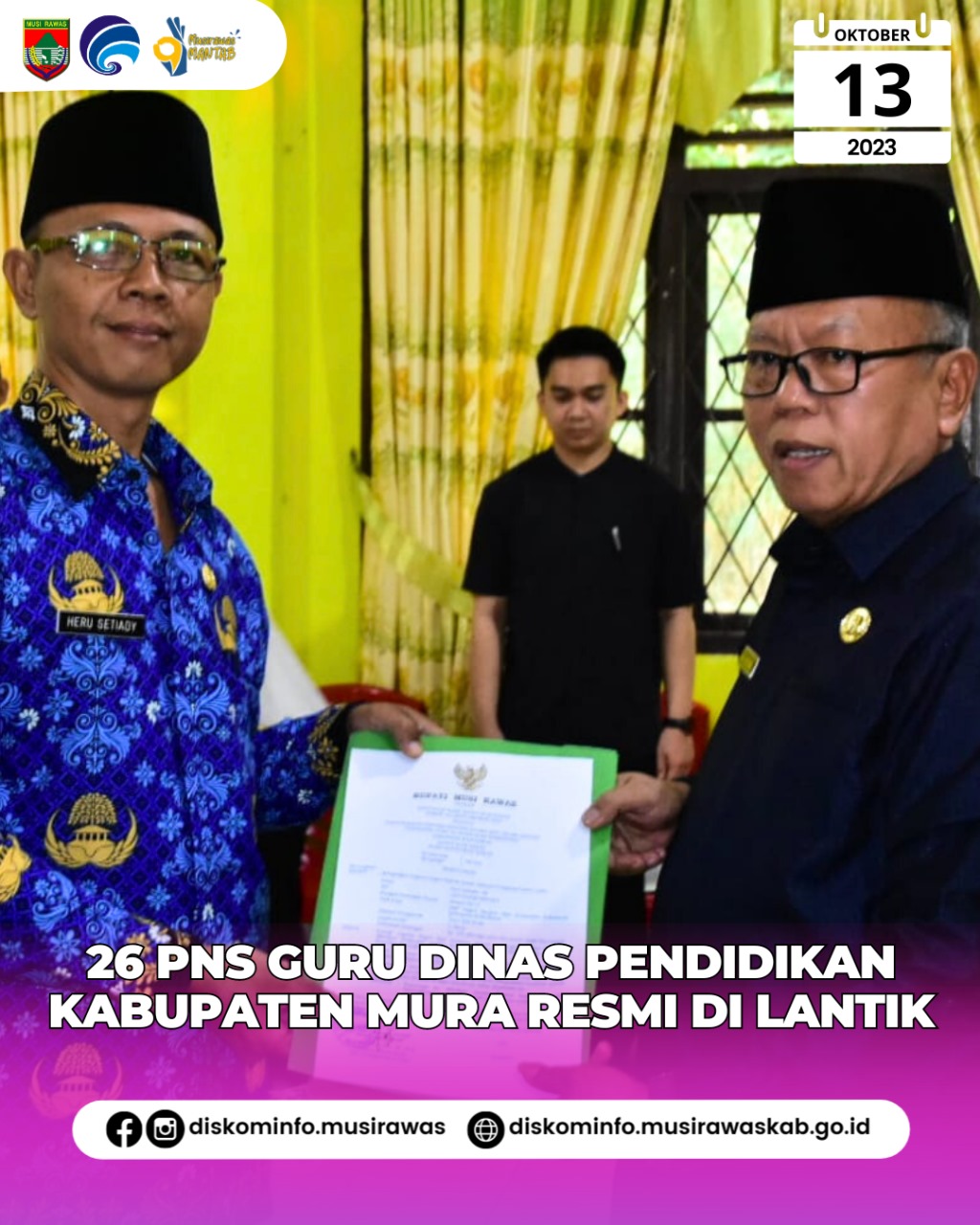 26 PNS Guru Dinas Pendidikan Kabupaten Musi Rawas Resmi Dilantik