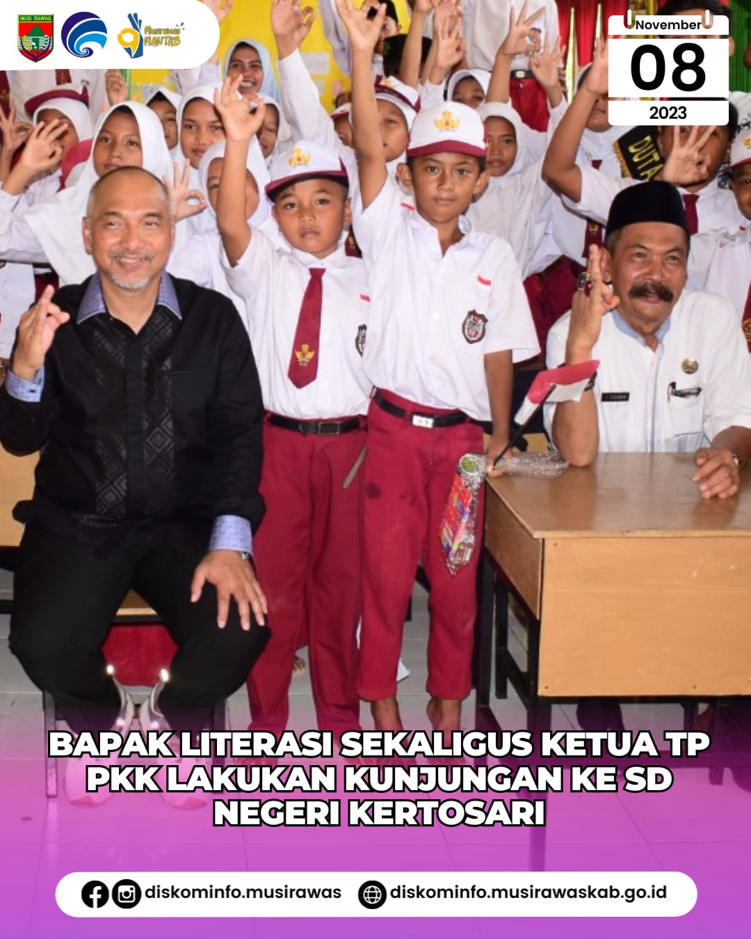 Bapak Literasi sekaligus Ketua TP PKK lakukan kunjungan ke SD Negeri Kertosari