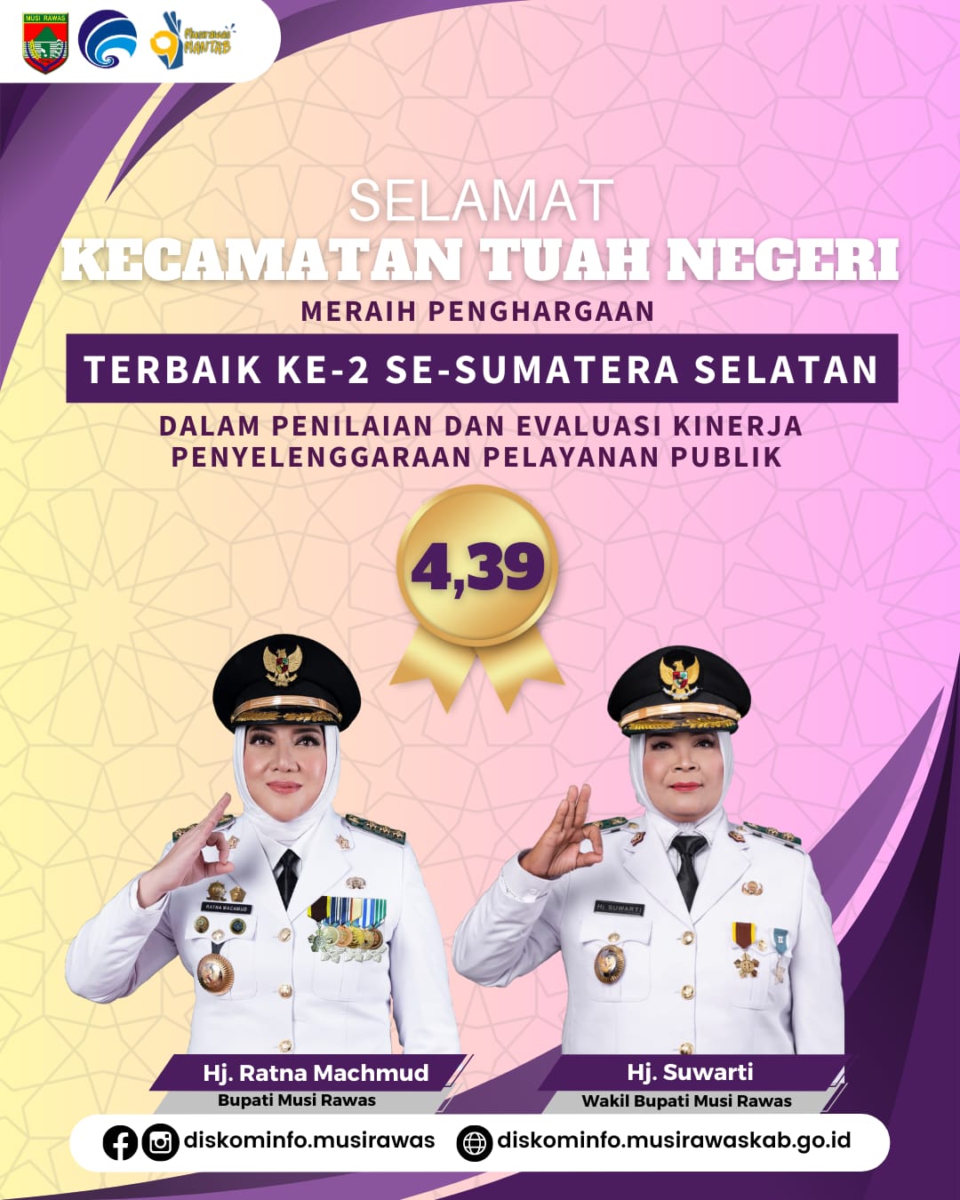 Kecamatan Tuah Negeri Kabupaten Musi Rawas meraih penghargaan terbaik ke 2 se Sumatera Selatan dalam PEKPPP Tahun 2023