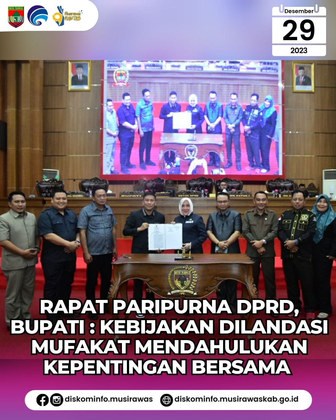 Rapat Pripurna DPRD, Bupati : Kebijakan Dilandasi Mufakat Mendahulukan Kepentingan Bersama