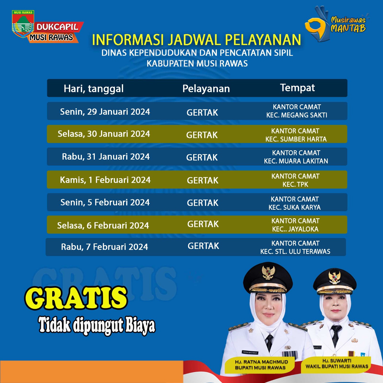 Informasi Jadwal Pelayanan DISDUKCAPIL di Kecamatan