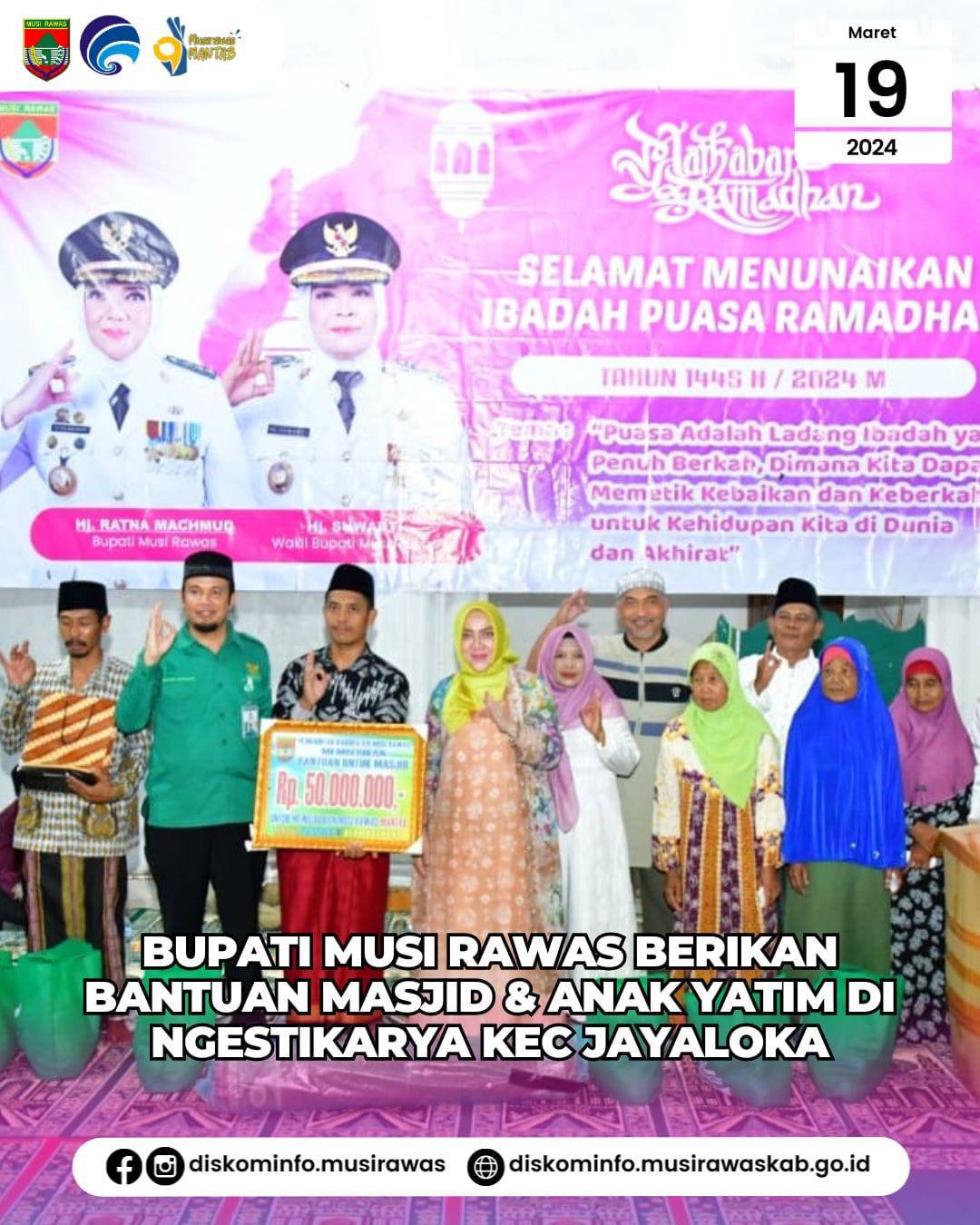 Bupati Musi Rawas berikan bantuan masjid & anak yatim di Ngestikarya Kec Jayaloka