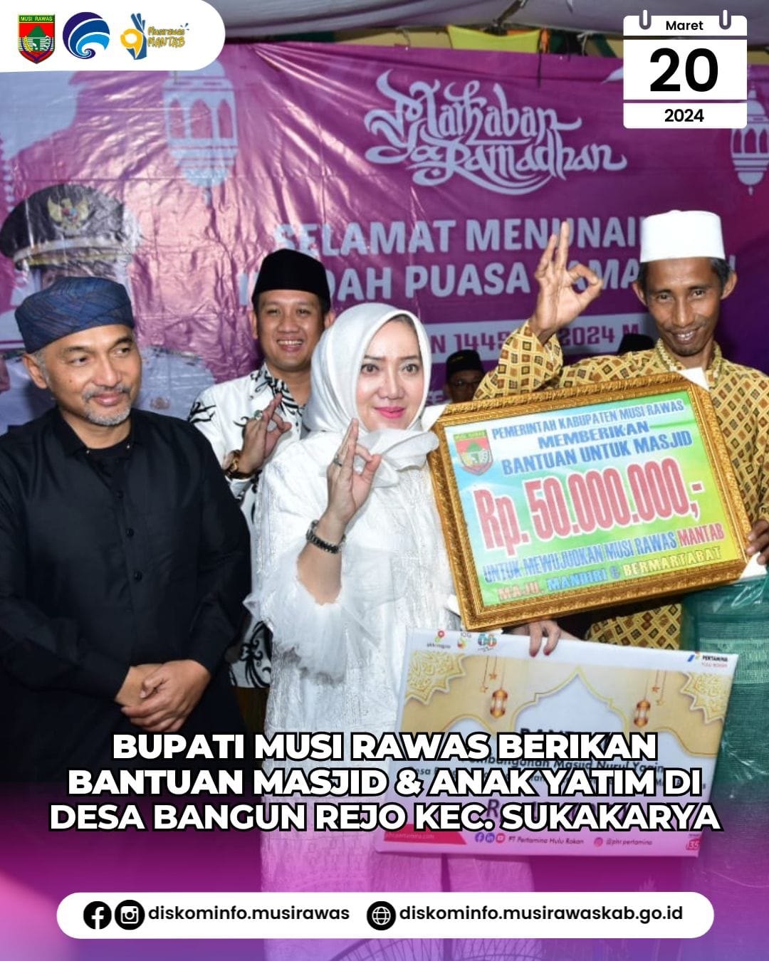 Bupati Musi Rawas Berikan Bantuan Masjid dan Anak Yatim di ds.Bangun Rejo, Sukakarya