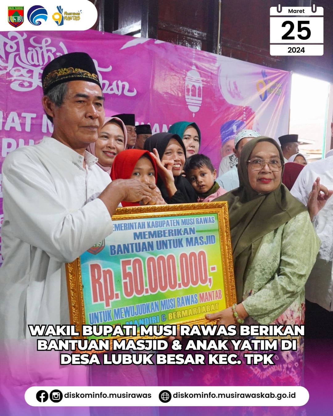Wabup berikan bantuan Masjid dan Anak Yatim di Desa Lubuk Besar