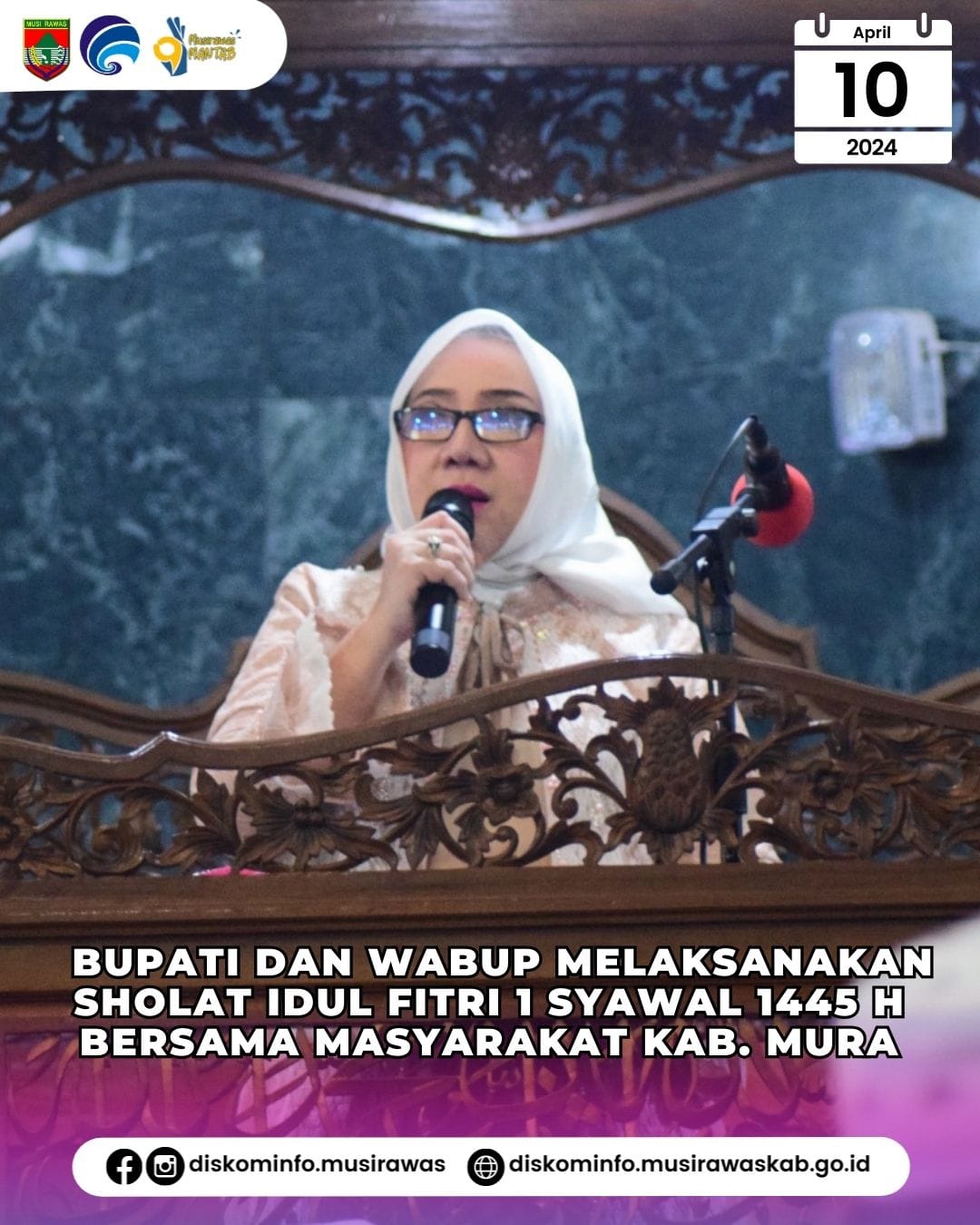 Bupati laksanakan shalat Idul Fitri 1 Syawal 1445 Hijriyah bersama masyarakat di Masjid Agung Darussalam Muara Beliti