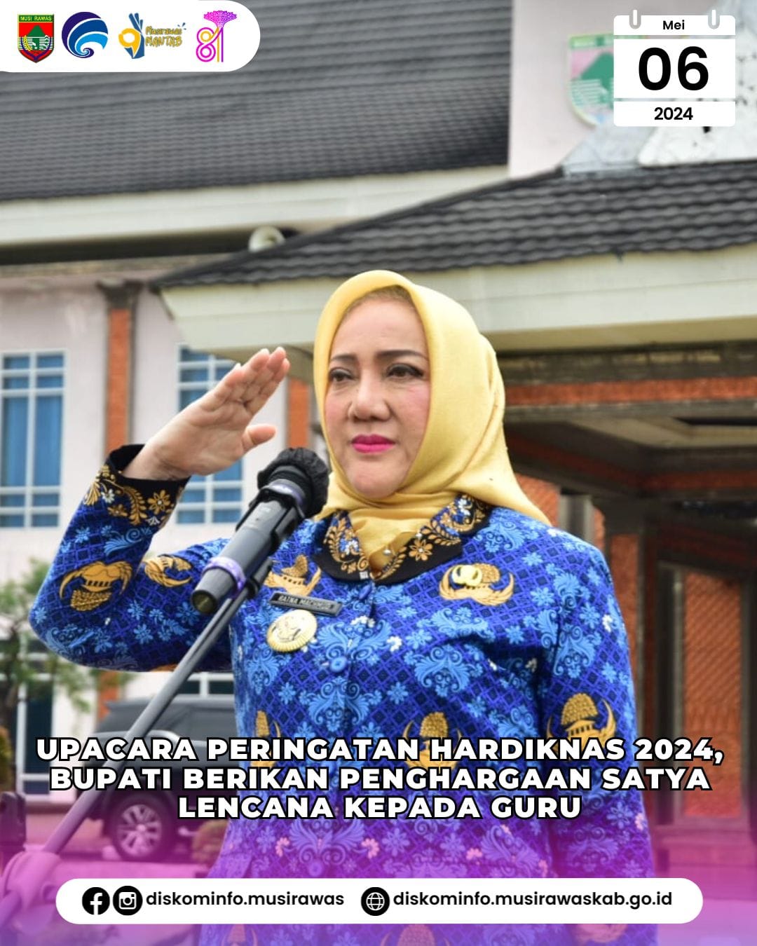 Upacara Peringatan Hardiknas 2024, Bupati Berikan Penghargaan Satya Lencana kepada Guru