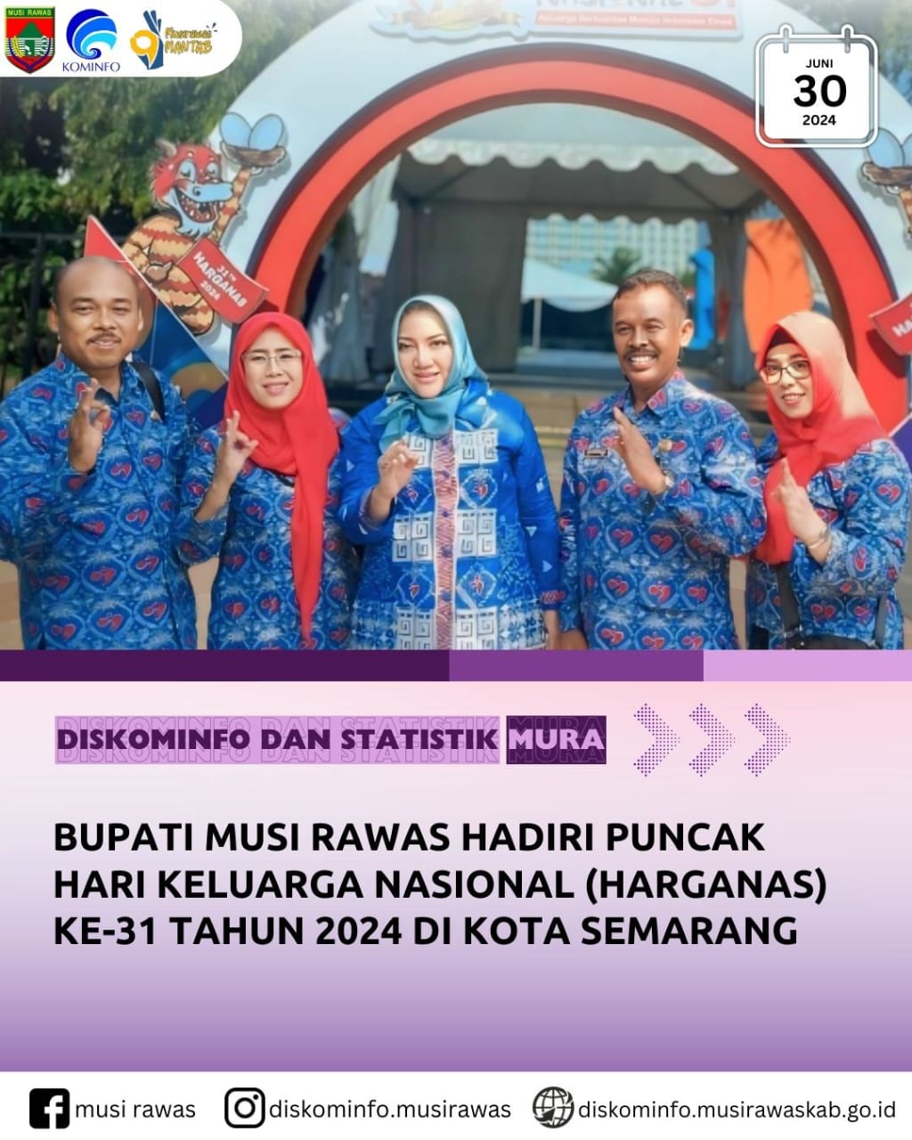 Bupati Musi Rawas didampingi Kepala DPPKB Hadiri Puncak Hari Keluarga Nasional ke 31 Tahun 2024