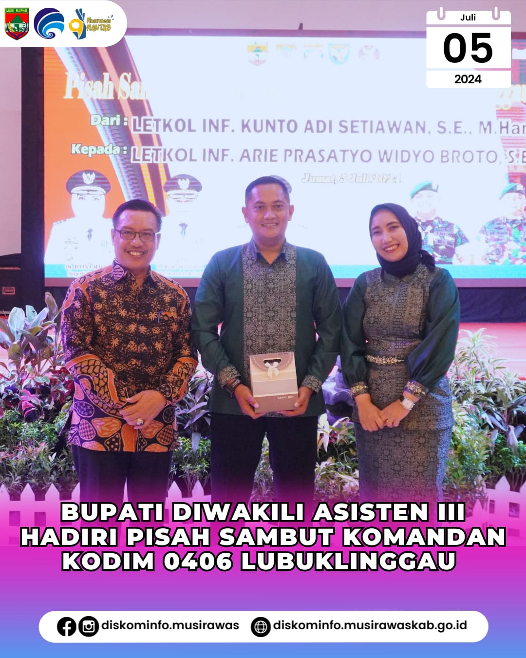 Bupati diwakili oleh Asisten III hadiri Pisah Sambut Komandan Kodim 0406