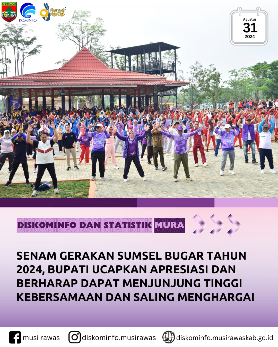Senam Gerakan Sumsel Bugar Tahun 2024, Bupati Ucapkan Apresiasi dan berharap dapat menjunjung tinggi kebersamaan dan saling menghargai