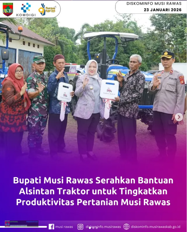 Bupati Musi Rawas Serahkan Bantuan Alsintan Traktor untuk Tingkatkan Produktivitas Pertanian Musi Rawas