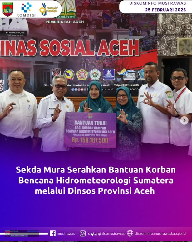 Sekda Mura Serahkan Bantuan Korban Bencana Hidrometeorologi Sumatera melalui Dinsos Provinsi Aceh