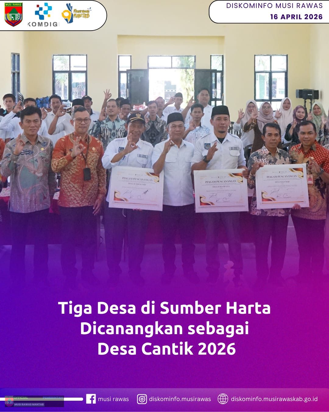 Tiga Desa di Sumber Harta Dicanangkan sebagai Desa Cantik 2026