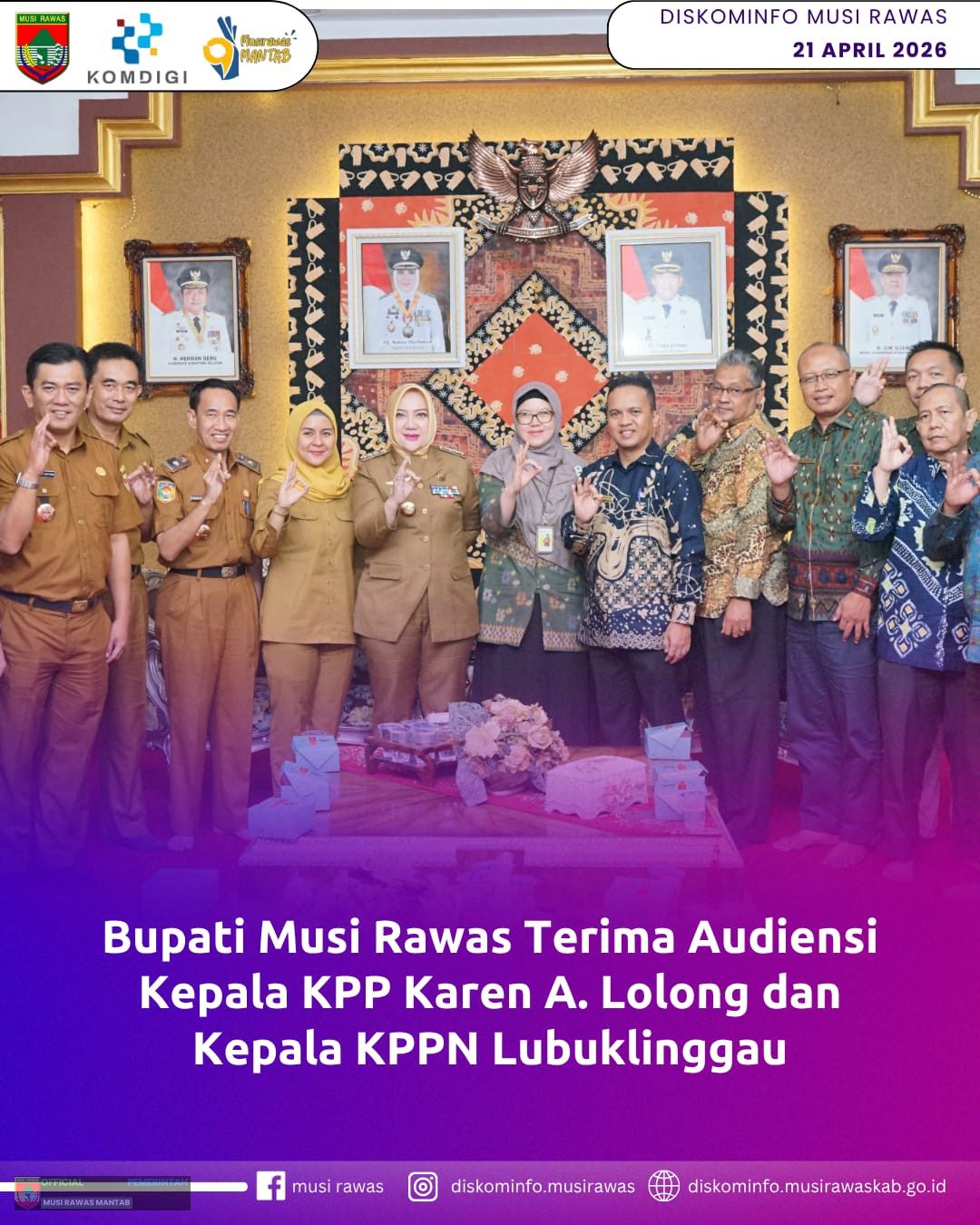 Bupati Musi Rawas Terima Audiensi Kepala KPP Karen A. Lolong dan Kelapa KPPN Lubuklinggau