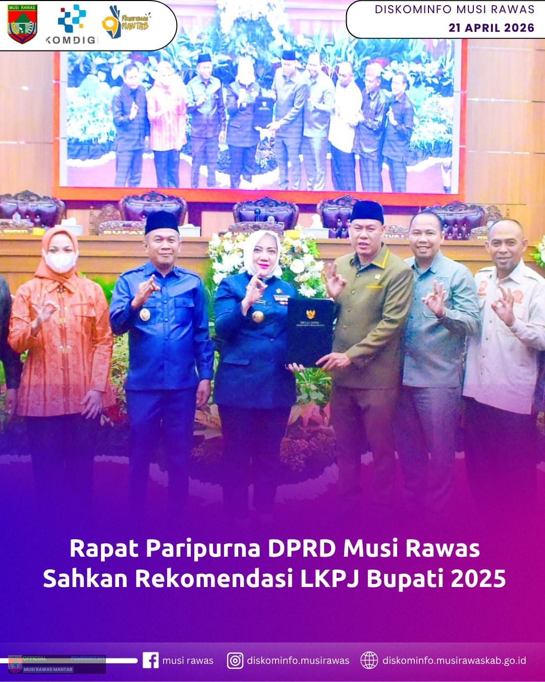 Rapat Paripurna DPRD Musi Rawas Sahkan Rekomendasi LKPJ Bupati 2025