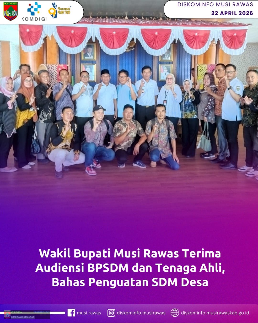 Wakil Bupati Musi Rawas Terima Audiensi BPSDM dan Tenaga Ahli, Bahas Penguatan SDM Desa