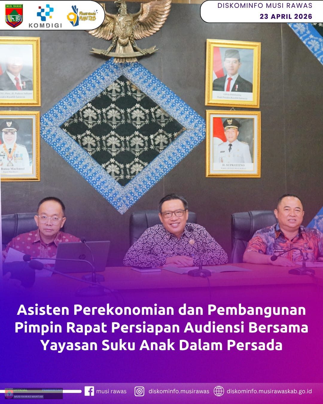 Asisten Perekonomian dan Pembangunan Pimpin Rapat Persiapan Audiensi Bersama Yayasan Suku Anak Dalam Persada